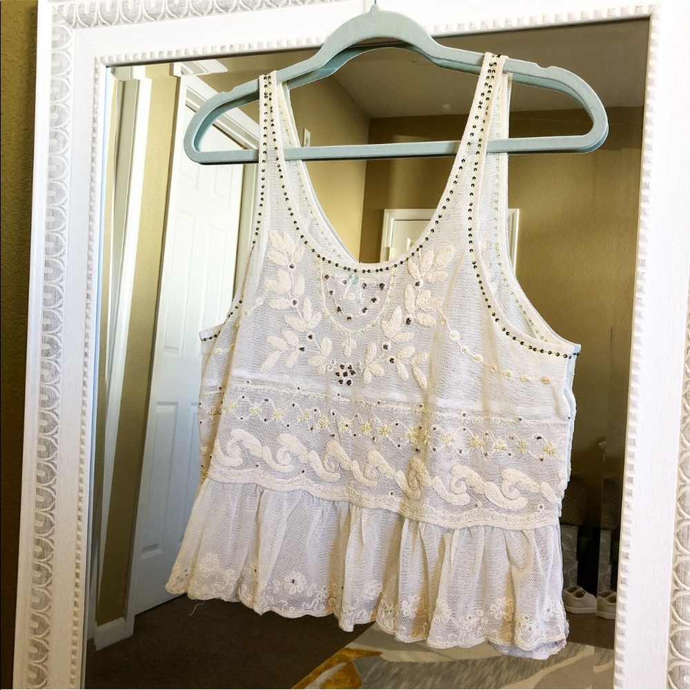 FREE PEOPLE Embroidered Tank Top with Beading